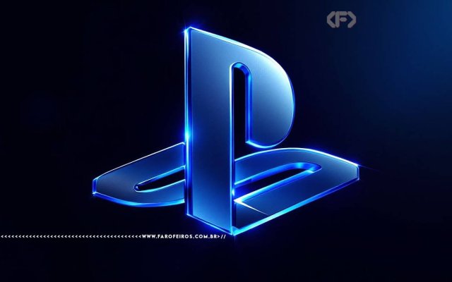 Logotipo estilizado com PS de PlayStation o consolse de videogame da Sony. Na faixa inferior o endereço farofeiros.com.br.