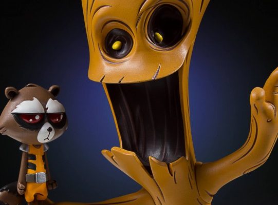 Rocket e Groot da Gentle Giant com traços de Skottie Young
