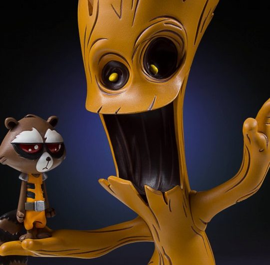 Rocket e Groot da Gentle Giant com traços de Skottie Young
