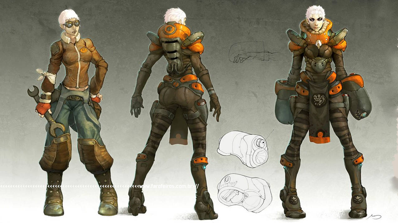 Arte conceitual creditada ao Projeto Titã de personagem que lembra a Tracer - O que é o Project Titan - blog FAROFEIROS