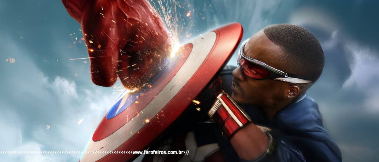 Capitão América - Admirável Mundo Novo - Sam Wilson se defende com o escudo de um soco do Hulk Vermelho - blog FAROFEIROS