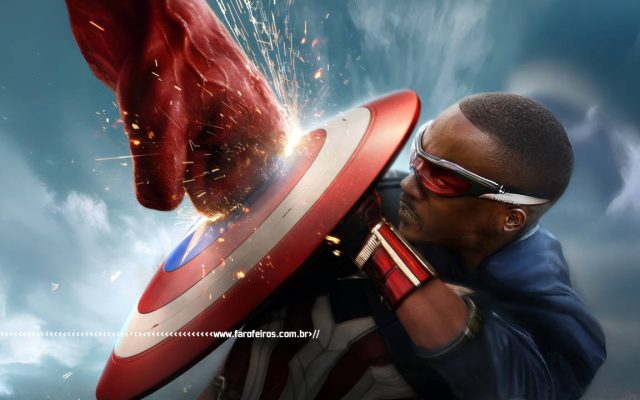 Capitão América - Admirável Mundo Novo - Sam Wilson se defende com o escudo de um soco do Hulk Vermelho - blog FAROFEIROS