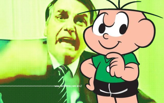 Cebolinha da turma da Mônica pensando em um golpo infálivel enquanto Jair Bolsonaro grita ao funto com efeitos de luz verde - blog FAROFEIROS
