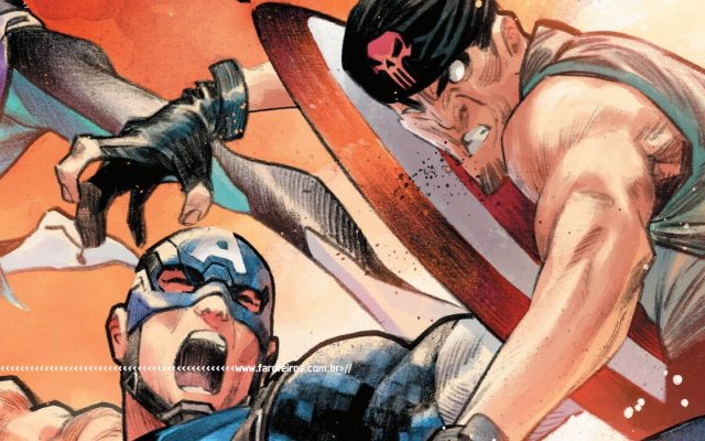 Ultimates #10 - Capitão América Steve Rogers dando uma escudada na cara de um nazista caveira vermelha - blog FAROFEIROS