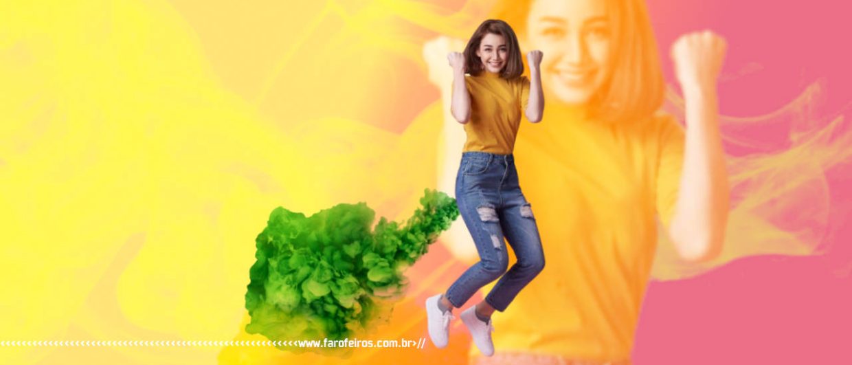 Epistemologia do Peido - Montagem de um mulher jovem branca voando graças ao pum verde em um fundo colorido - blog FAROFEIROS