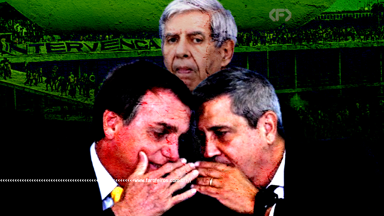 A Gangue da Minuta - O Golpe Mal Encaminhado de Bolsonaro - Jair Bolsonaro fala com Braga Neto enquanto Augusto Heleno olha - blog FAROFEIROS
