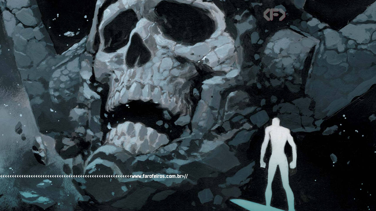 Cansado de ter que se importar com tudo o tempo todo - Surfista Prateado olhando para o crânio de Galactus - blog FAROFEIROS
