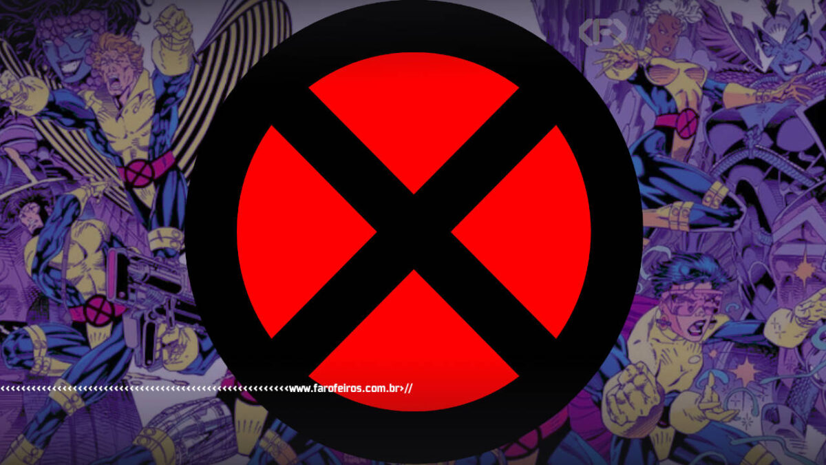 logotipo dos X-Men com alguns mutantes em ação com arte de Jim Lee