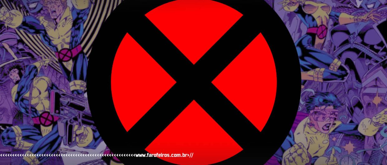 logotipo dos X-Men com alguns mutantes em ação com arte de Jim Lee
