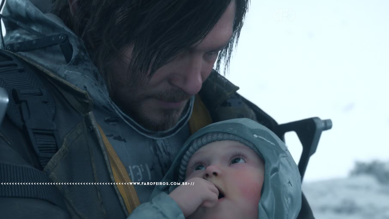 Licença-paternidade é mais do que um direito - Death Stranding 2 - Sam Bridges olha para criança - blog FAROFEIROS
