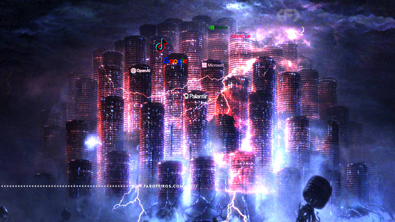 Baterias humanas de Matrix com os logo tipos de empresas de tecnologia que estão destruindo o mundo - FAROFEIROS.COM.BR