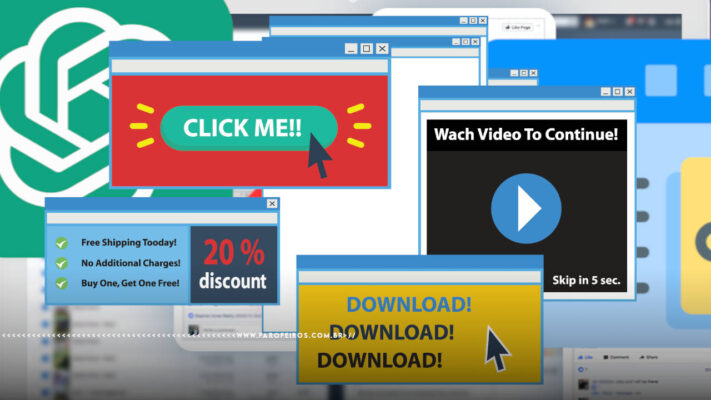 Montagem com diversas janelas em pop-up de anúncios - blog FAROFEIROS