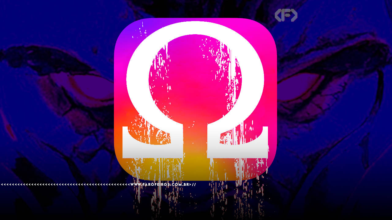 Você se lembra do primeiro post que você leu numa rede social hoje - Símbolo de ômega incorporado no logo do Instagram pingando tinta com Darkseid olhando ao fundo - blog FAROFEIROS