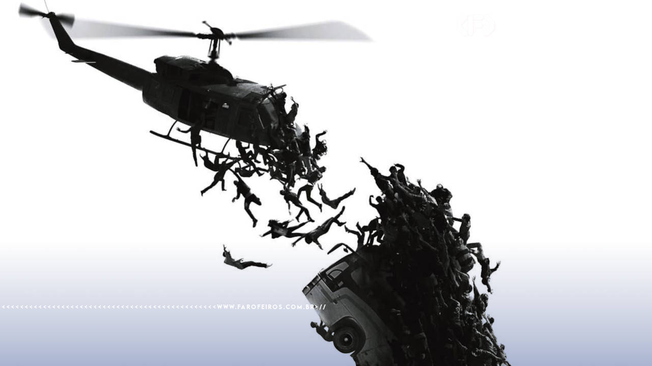 Zumbis tentam alcançar um helicptero em World War Z em um fundo branco - Queria estar dormindo - blog FAROFEIROS - 1