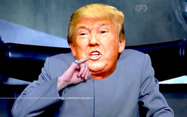 Paz custa 1 bilhão de dólares - Donald Trump com o corpo do Doctor Evil com o dedinho na boca - FAROFEIROS.COM.BR
