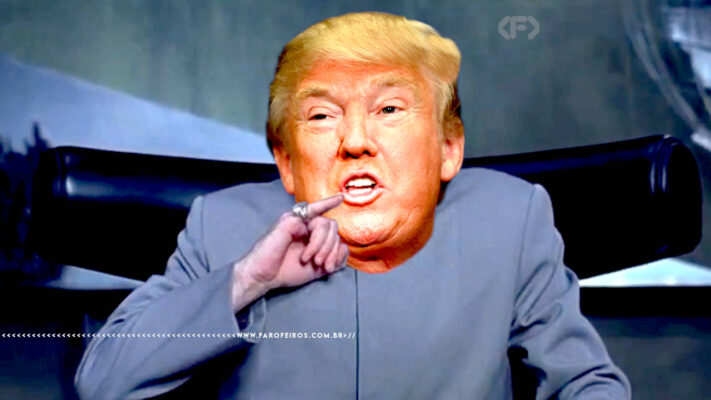 Paz custa 1 bilhão de dólares - Donald Trump com o corpo do Doctor Evil com o dedinho na boca - FAROFEIROS.COM.BR