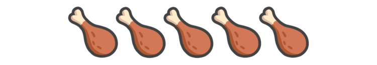 Cinco pernas de frango assado simbolizando a avaliação de 5 estrelas pelo filme.