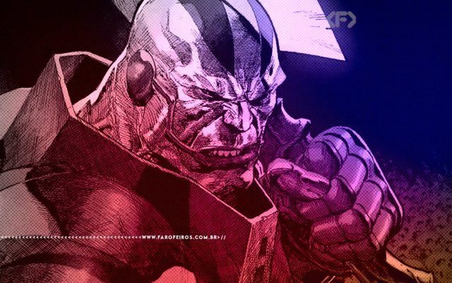Apocalipse dos X-Men olhando em sua direção com uma expressão raivosa empunhando o que parece ser uma espada - FAROFEIROS.COM.BR