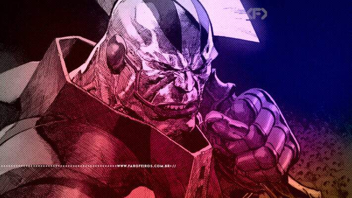 Apocalipse dos X-Men olhando em sua direção com uma expressão raivosa empunhando o que parece ser uma espada - FAROFEIROS.COM.BR