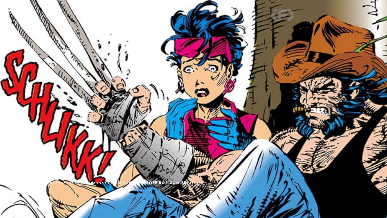 Wolverine libera suas garras de osso para uma Jubileu chocada com o som de SCHLIKK - MARVEL COMICS - FAROFEIROS.COM.BR