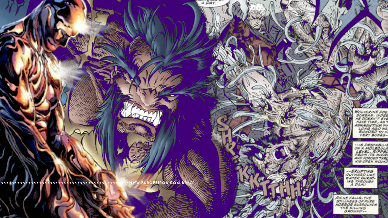 Wolverine perdendo o adamantium - em sua forma feral e enclausurado no metal - MARVEL COMICS - FAROFEIROS.COM.BR