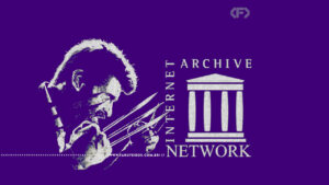 Wolverine velho se preparando para atacar o logotipo do Internet Archive em uma montagem de alta exposição com a cor roxa e detalhes em branco. Na parte inferior, a marca d'água do site www.farofeiros.com.br