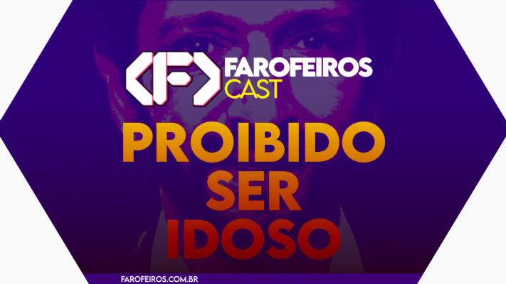 Capa do episódio 71 do Farofeiros Cast em um hexágono roxo e bordas brancas. Ao fundo, um coração com diversas cores feito à mão por uma criança. No topo, o logotipo do Farofeiros Cast em branco. No centro, o título do episódio em letras grandes amarelas e laranja: "PROÍBIDO SER IDOSO". Ao fundo se pode ver uma figura pálida de Ricardo Nunes (MDB), atual prefeito de São Paulo. Na faixa inferior o endereço farofeiros.com.br.
