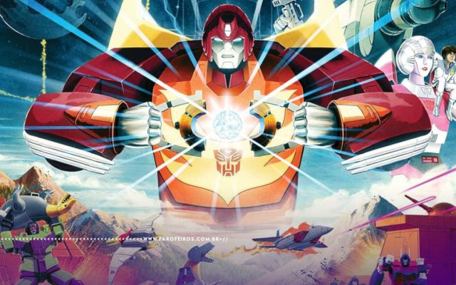 Recorte da capa do filme Transformers The Movie de 1986. Rodimus Prime abre o ALL SPARK com as duas mãos no centro da imagem. Na parte inferior, a marca d'água do site www.farofeiros.com.br