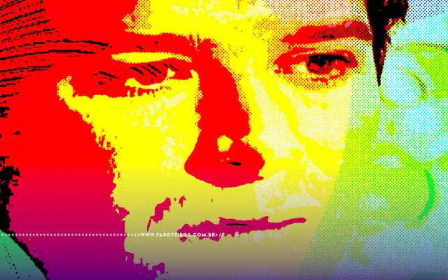 Clone do ator Murilo Benício na novela O Clone com imagem com efeito de super exposição com cores gritantes e efeito reticular. Na faixa inferior o endereço farofeiros.com.br.
