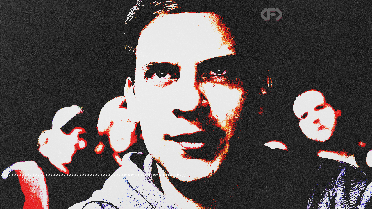 Foto com alta exposição e efeito reticular com Tobey Mguire de Homem Aranha chorando olhando para cima. Na faixa inferior o endereço farofeiros.com.br.