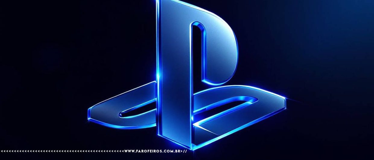 Logotipo estilizado com PS de PlayStation o consolse de videogame da Sony. Na faixa inferior o endereço farofeiros.com.br.