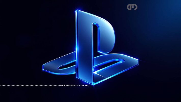 Logotipo estilizado com PS de PlayStation o consolse de videogame da Sony. Na faixa inferior o endereço farofeiros.com.br.