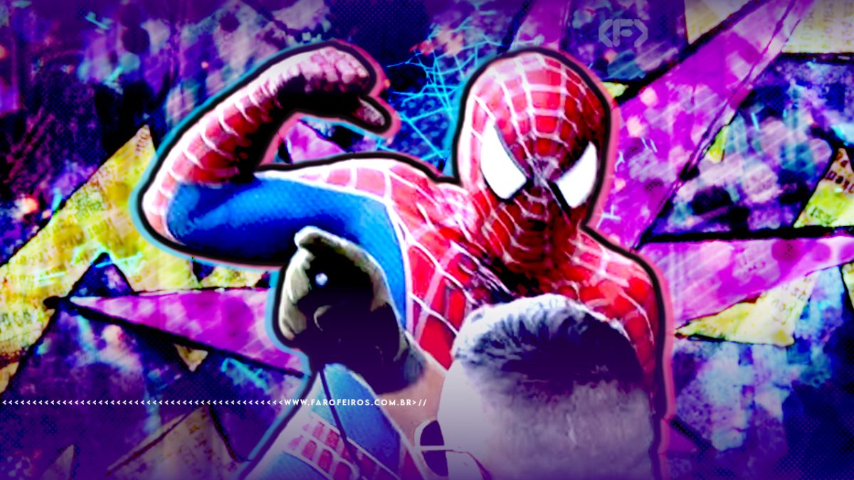 Montagem com a foto do Homem Aranha de Minneapolis erguendo o punho contra um racista com efeitos e texturas de quadrinhos ao fundo.