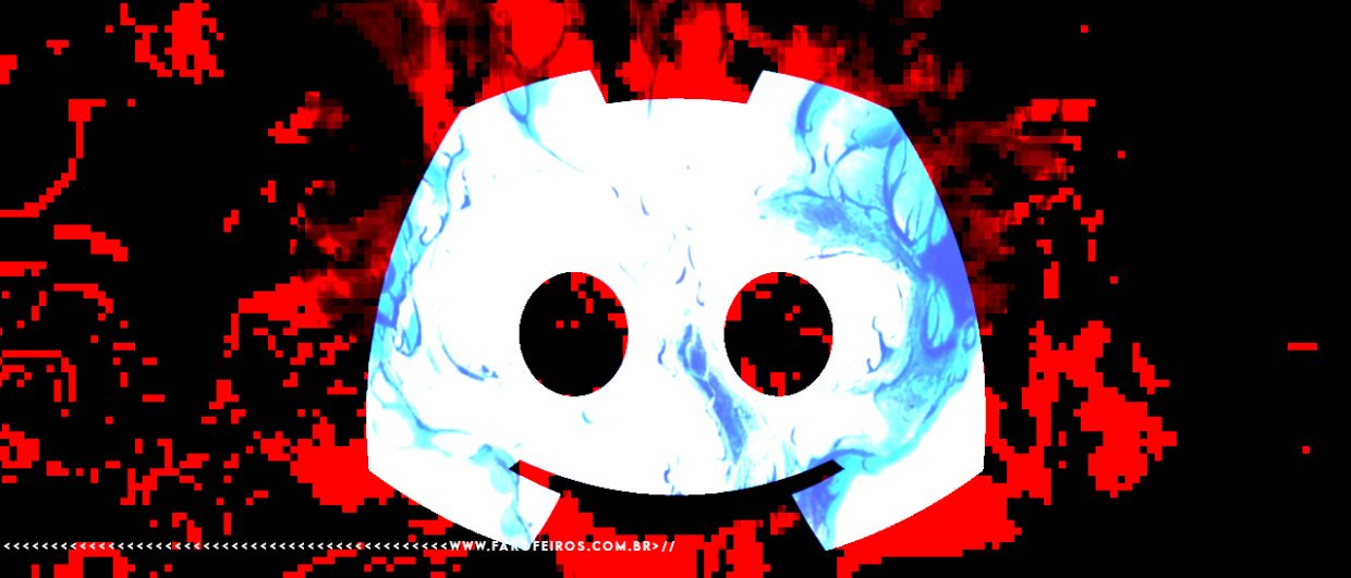 Montagem digital com cores com alto contraste imitando chamas saindo do logo tipo do Discord.