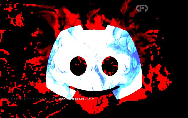 Montagem digital com cores com alto contraste imitando chamas saindo do logo tipo do Discord.