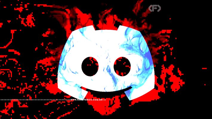 Montagem digital com cores com alto contraste imitando chamas saindo do logo tipo do Discord.