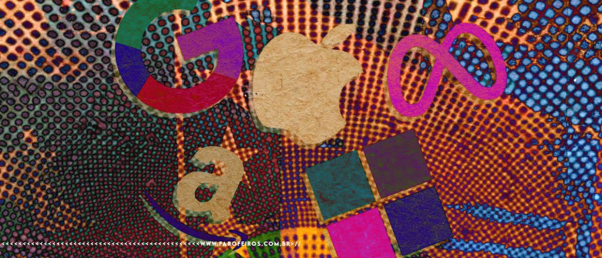 Montagem digital com efeito de alta exposição com - supostamente - logotipos de big techs