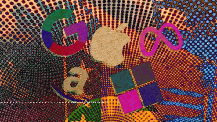 Montagem digital com efeito de alta exposição com - supostamente - logotipos de big techs