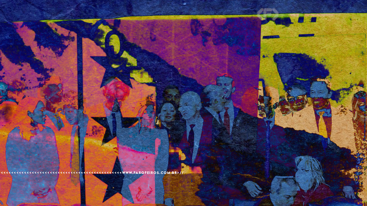 Montagem digital com efeito de alta exposição com - supostamente - políticos ligados ao regime Donald Trump e donos de big techs
