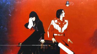 A banda The White Stripes com Meg, vestida de preto, simula um choro com um lenço em seu rosto e Jack, usando vermelho, olha surpreso para uma lâmpada acima dele. Ambos estão sentados no que parece ser amplificadores de som em um ambiente vermelho. A imagem tem efeito de alto contraste.