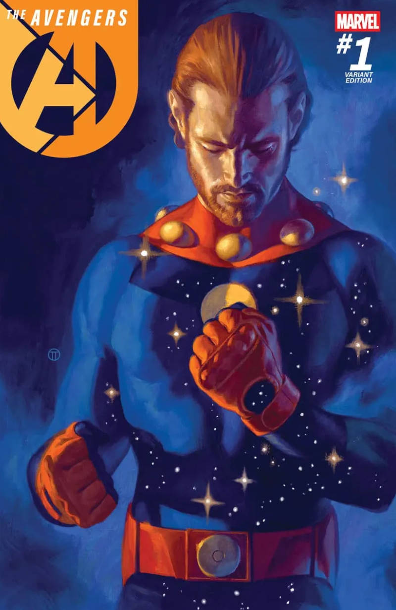 Capa Avengers #1 com Miracleman fazendo pose olhando para o próprio punho fechado