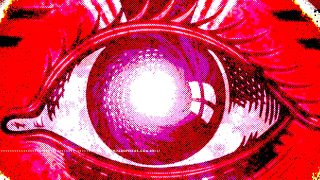 Montagem digital da arte de olho humano retirado de arte da capa do licro 1984 de George Orwell com filtros e alta exposição
