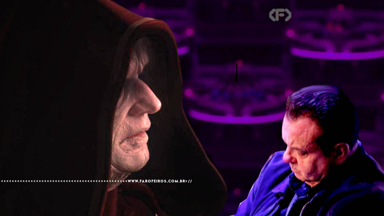 Montagem mostrando Gilberto Kassab dormindo na frente do Imperador de Star Wars 