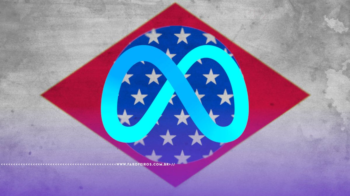 Bandeira do Brasil com as cores da bandeira dos EUA e o logo da Meta ao centro
