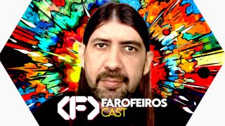 Capa do episódio 91 do Farofeiros Cast em um hexágono vermelho e roxo com bordas brancas. No centro uma montagem do youtuber Felca mas com o rosto de André Janones. Ao fundo uma explosão de cores.